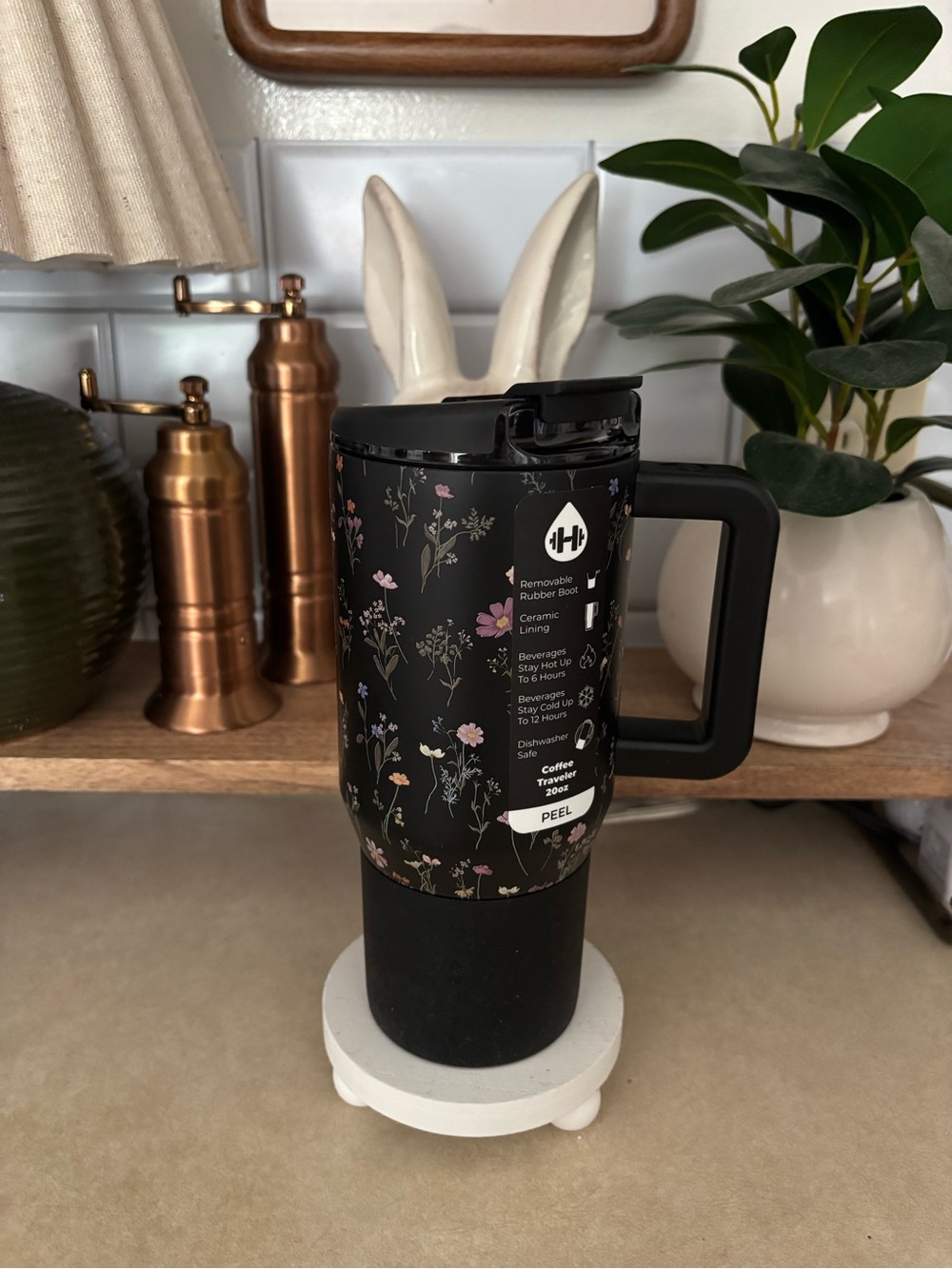 HYDROJUG Coffee Traveler Tumbler 20oz Midnight Floral Design Limited Edition!